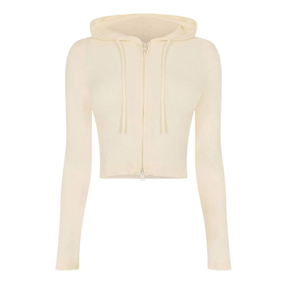 Jack Wills Womens/Ladies Knitted Cropped Full Zip Hoodie / Vintage White